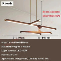 Éclairage de salon Nordique Créatif en Cuivre - Lumière LED Moderne de Luxe | Marco Lucetti 5 têtes-Longueur115cm / Lumière chaude, pas de télécommande