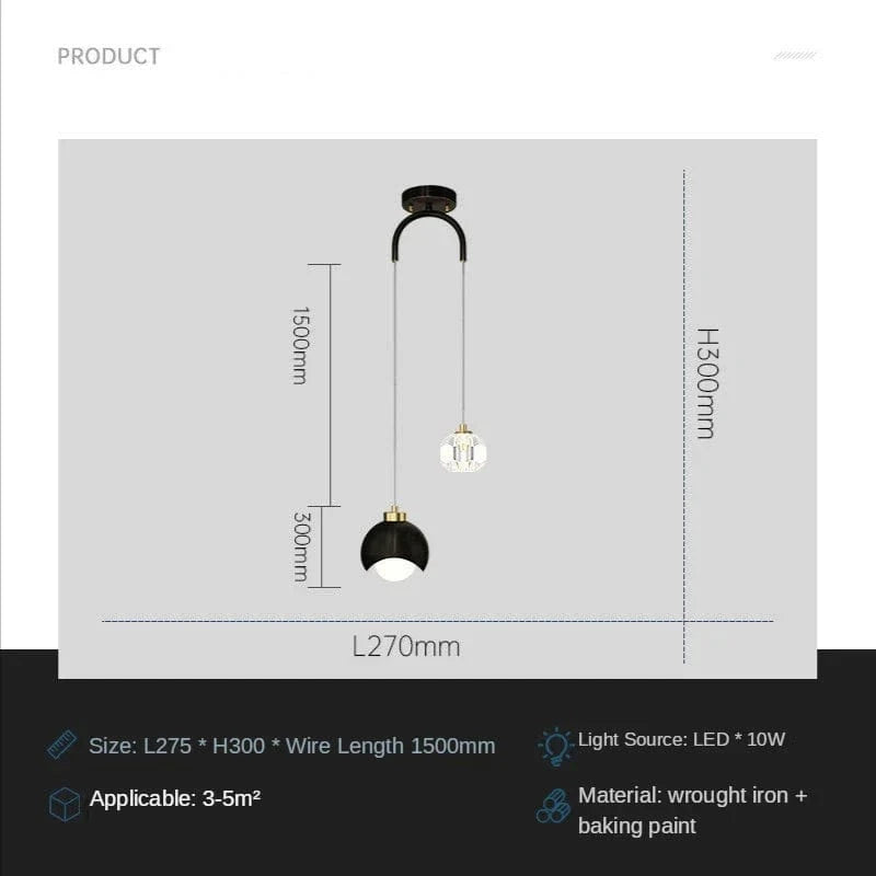 Éclairage de suspension LED pour chambre à coucher - Style Moderne et Élégant | Marco Lucetti Type A-noir / Lumière froide