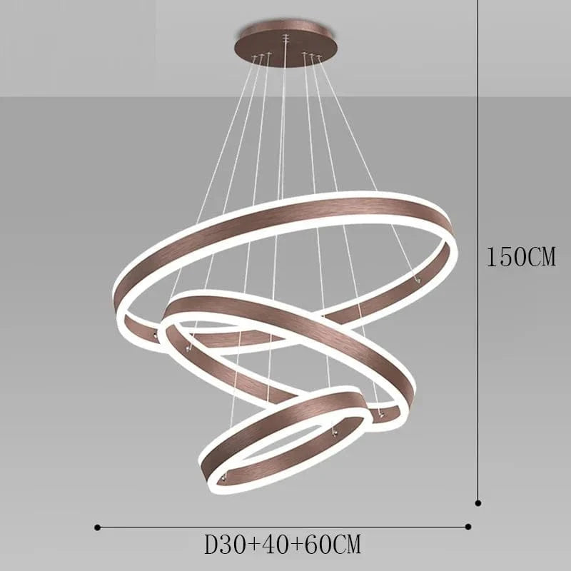 Éclairage moderne pour la maison : lustre suspendu pour salle à manger et salon | Marco Lucetti 3 anneaux / Or / Gradation à distance RC