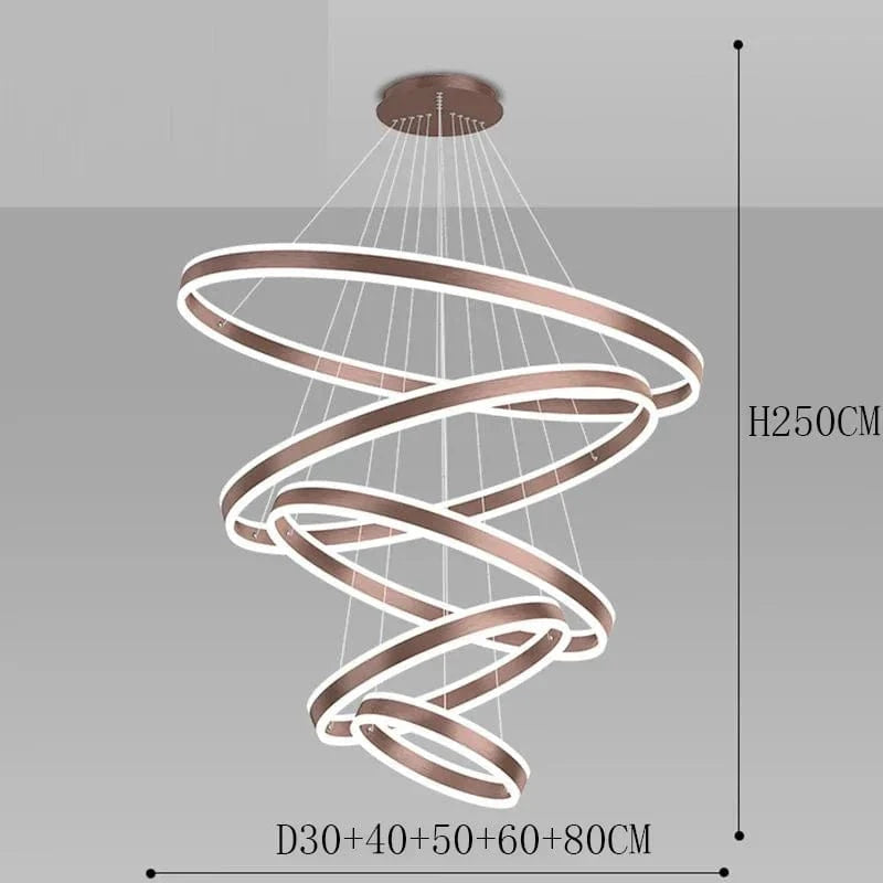 Éclairage moderne pour la maison : lustre suspendu pour salle à manger et salon | Marco Lucetti 5 anneaux / Or / Gradation à distance RC