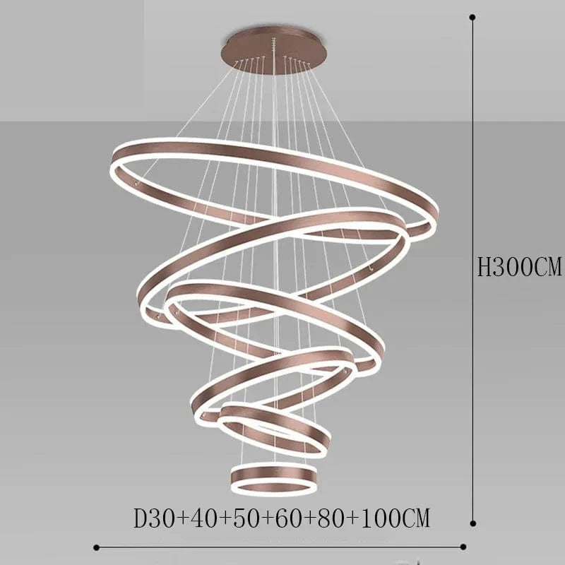 Éclairage moderne pour la maison : lustre suspendu pour salle à manger et salon | Marco Lucetti 6 anneaux / Or / Gradation à distance RC