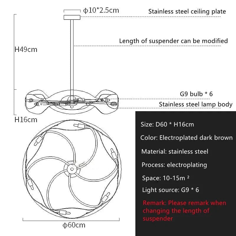Éclairage suspendu italien de luxe en métal artistique LED | Marco Lucetti D60CM / Blanc froid