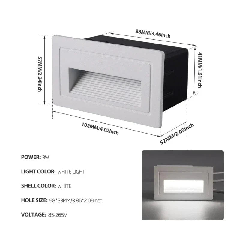 Escalier LED Footlight Intégré Étanche pour l'Extérieur | Marco Lucetti Rectangle blanc2