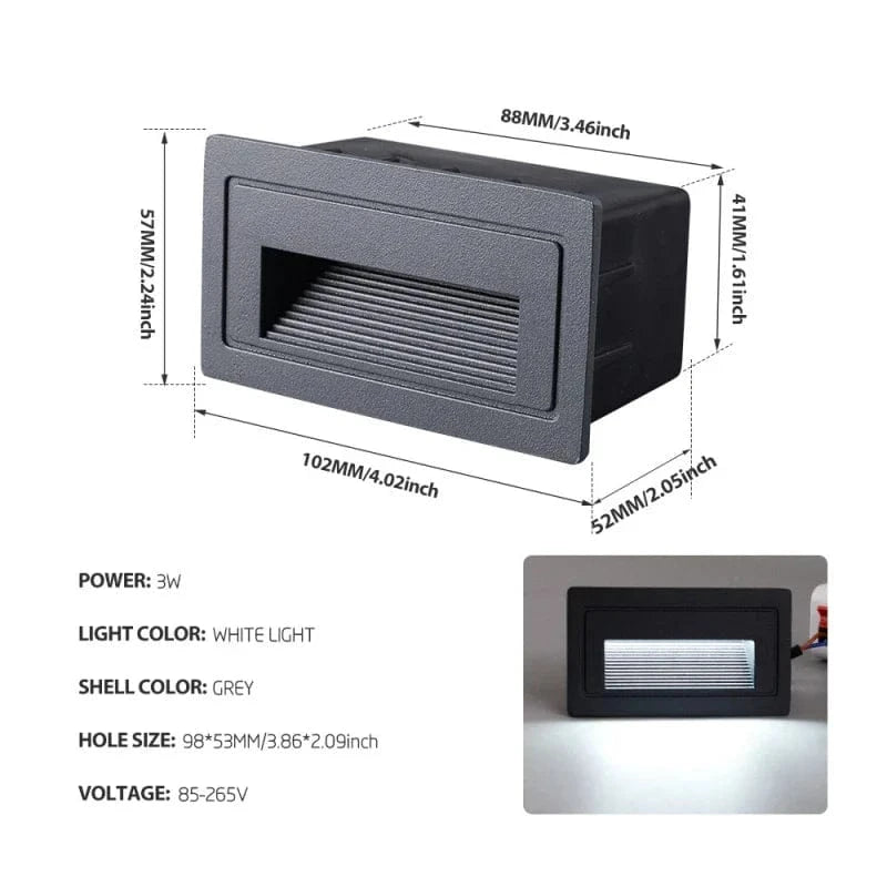 Escalier LED Footlight Intégré Étanche pour l'Extérieur | Marco Lucetti Rectangle gris2