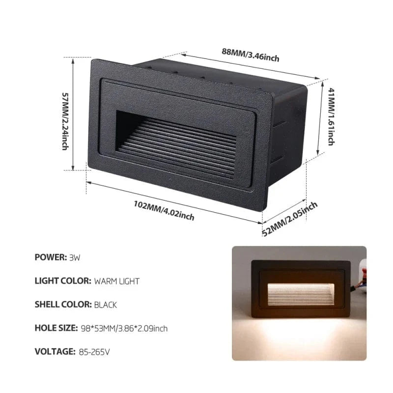 Escalier LED Footlight Intégré Étanche pour l'Extérieur | Marco Lucetti Rectangle noir1