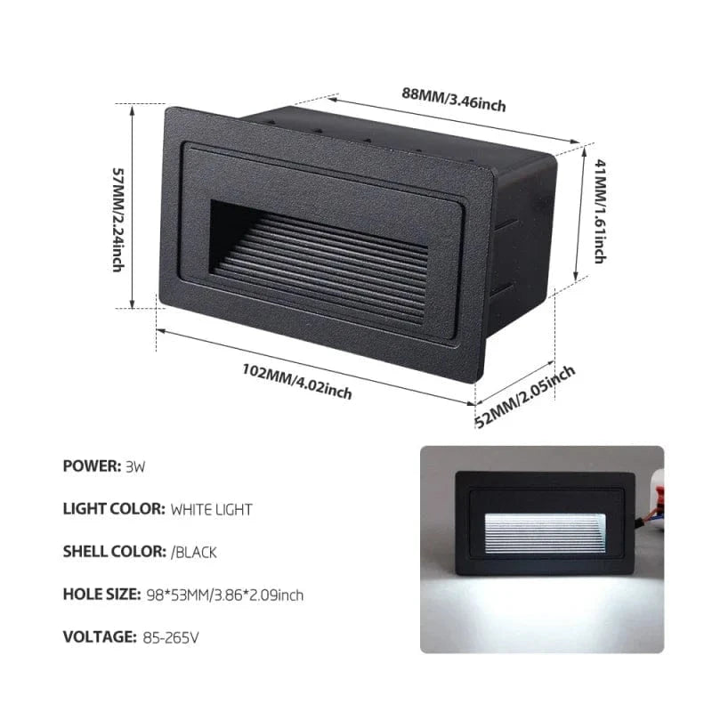 Escalier LED Footlight Intégré Étanche pour l'Extérieur | Marco Lucetti Rectangle noir2