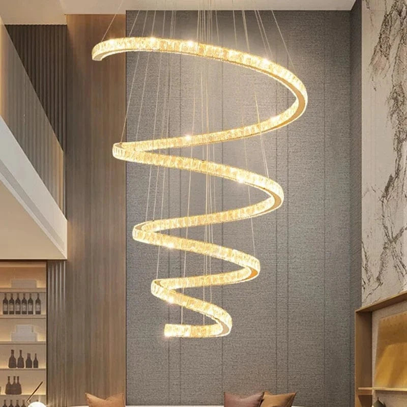 Escaliers modernes d'Anneau avec Lumières Pendantes pour le Salon et Lustres pour la Salle à Manger : Éclairage Intérieur Léger | Marco Lucetti