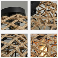 Plafonnier Rustique Rétro en Corde de Chanvre et Fer Tressage À La Main - Décoration Salle À Manger