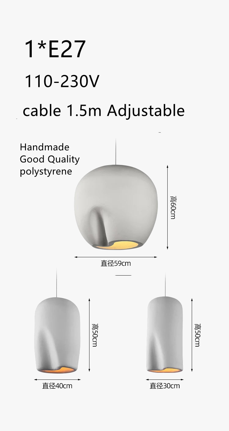 Suspension Wabi Sabi en polystyrène fait main - Bois et LED E27
