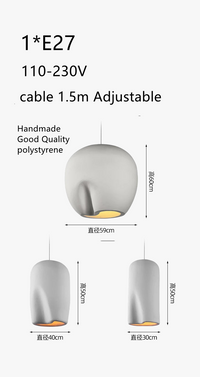 Suspension Wabi Sabi en polystyrène fait main - Bois et LED E27