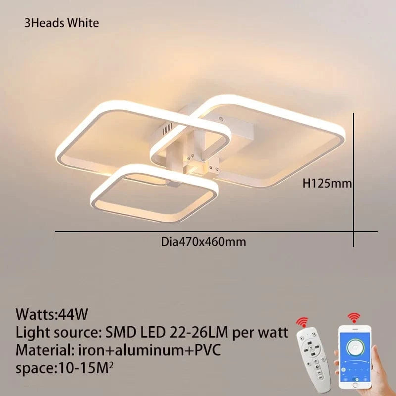 FANPINFANDO | Rectangle acrylique aluminium plafond moderne à LEDs lumières  | Marco Lucetti 3 têtes Blanc APP