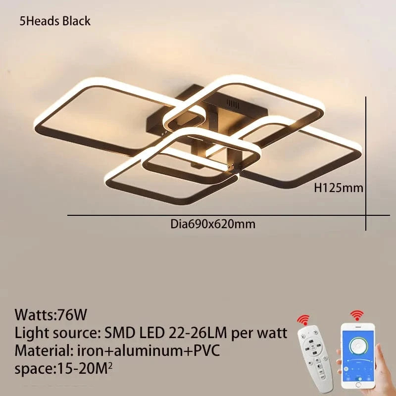 FANPINFANDO | Rectangle acrylique aluminium plafond moderne à LEDs lumières  | Marco Lucetti 5 têtes Noir APP