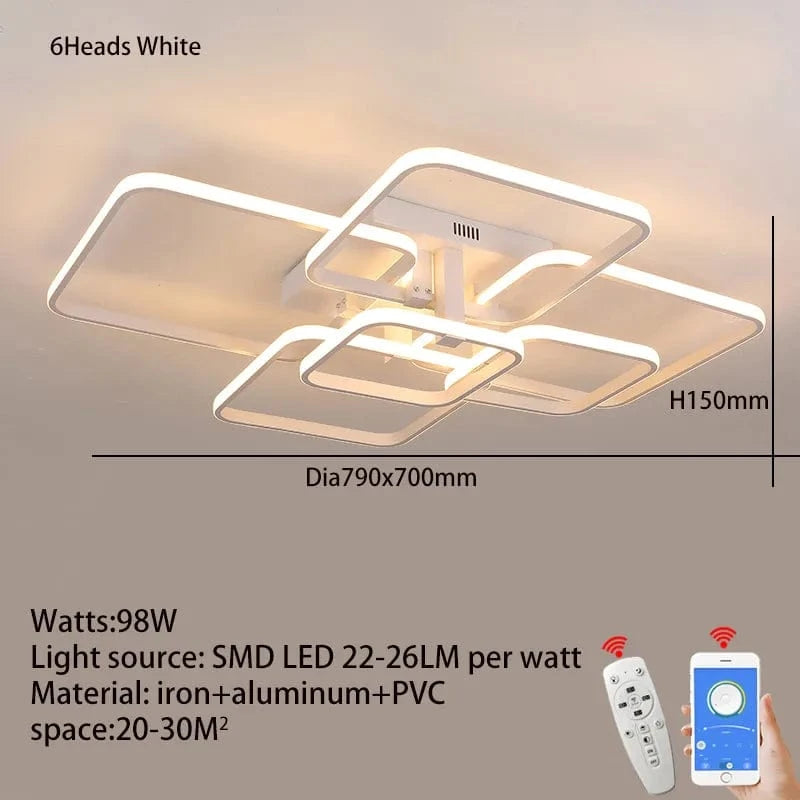 FANPINFANDO | Rectangle acrylique aluminium plafond moderne à LEDs lumières  | Marco Lucetti 6 têtes Blanc APP