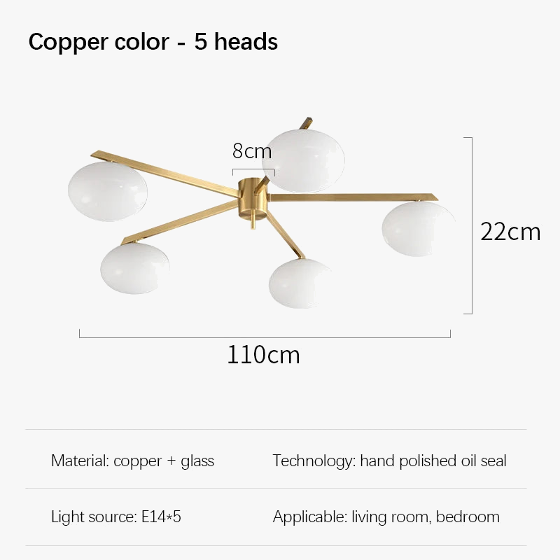 Galet Crème Suspension Luminaire LED en Verre Français Cuivre - Édition Luxe