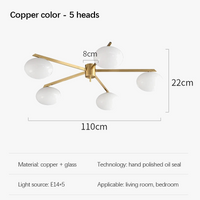 Galet Crème Suspension Luminaire LED en Verre Français Cuivre - Édition Luxe