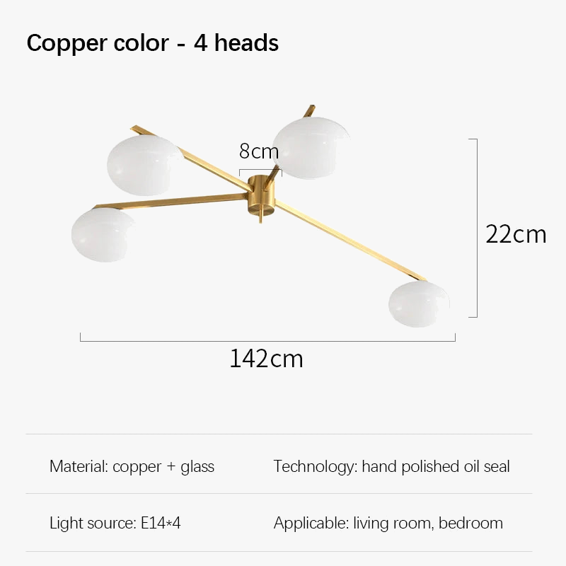 Galet Crème Suspension Luminaire LED en Verre Français Cuivre - Édition Luxe