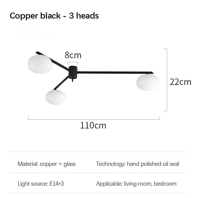 Galet Crème Suspension Luminaire LED en Verre Français Cuivre - Édition Luxe | Marco Lucetti Noir 3 têtes / 3 couleurs