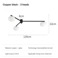 Galet Crème Suspension Luminaire LED en Verre Français Cuivre - Édition Luxe | Marco Lucetti Noir 3 têtes / 3 couleurs