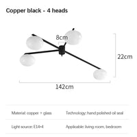 Galet Crème Suspension Luminaire LED en Verre Français Cuivre - Édition Luxe | Marco Lucetti Noir 4 têtes / 3 couleurs