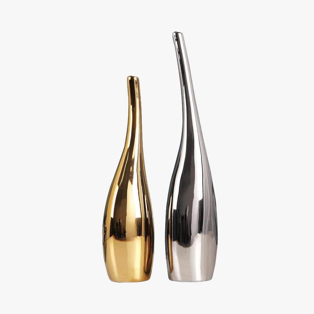 Vase design en céramique dorée et argentée: Minimalist Touch