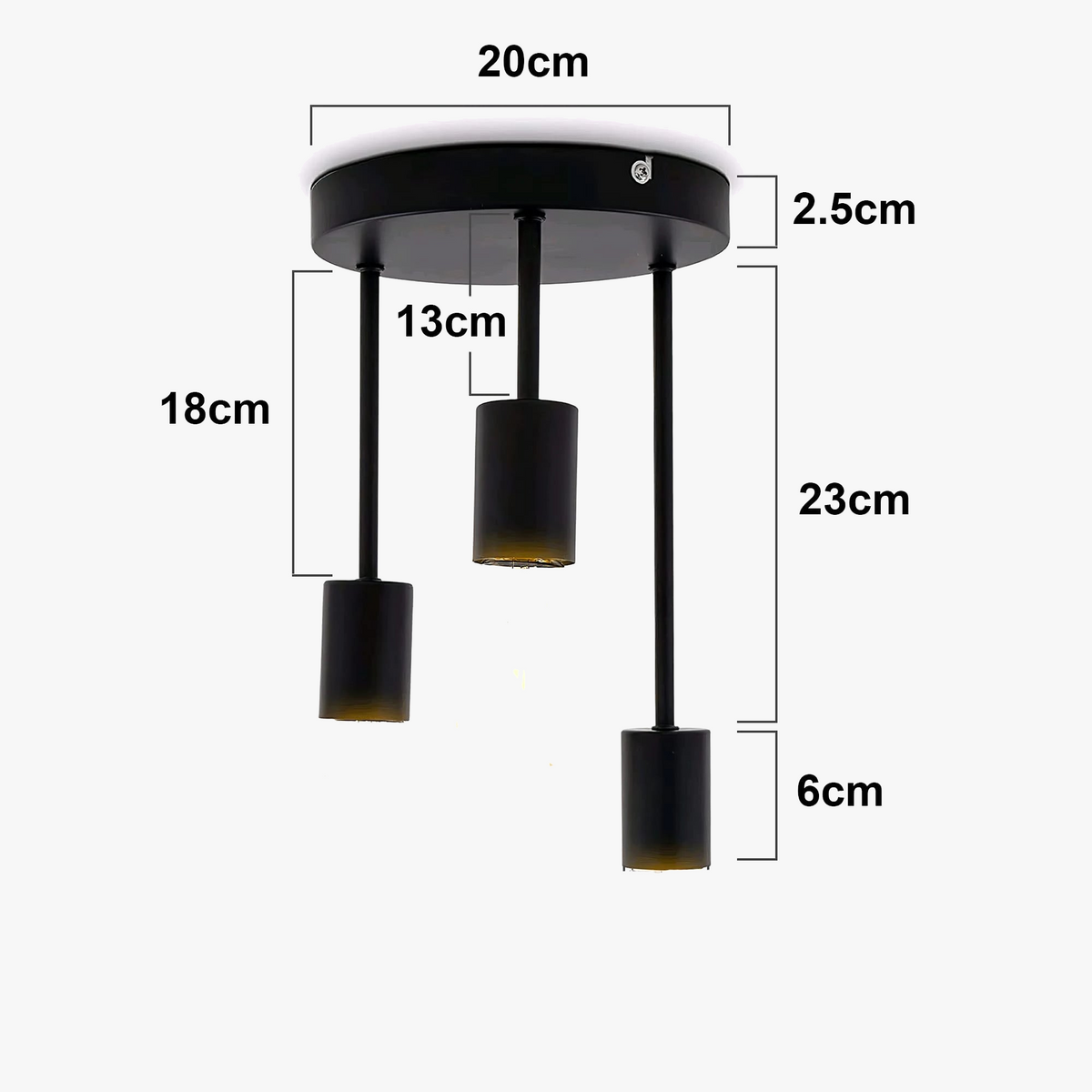 Grensk - Plafonnier Industriel Noir 3 Têtes Ampoules Luminaire Vintage Pour Cuisine Balcon Porche Salon