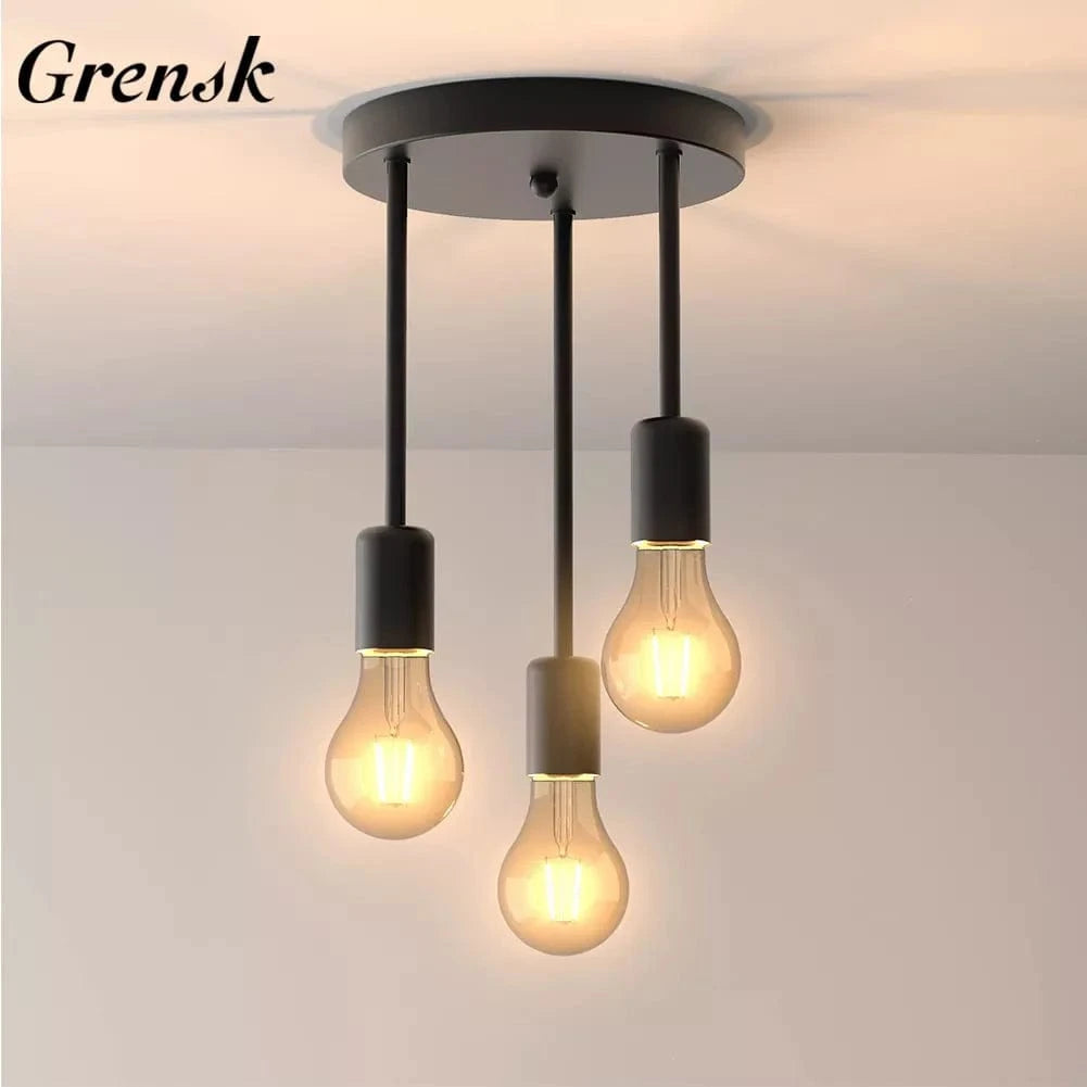 Grensk - Plafonnier Industriel Noir 3 Têtes Ampoules Luminaire Vintage Pour Cuisine Balcon Porche Salon | Marco Lucetti