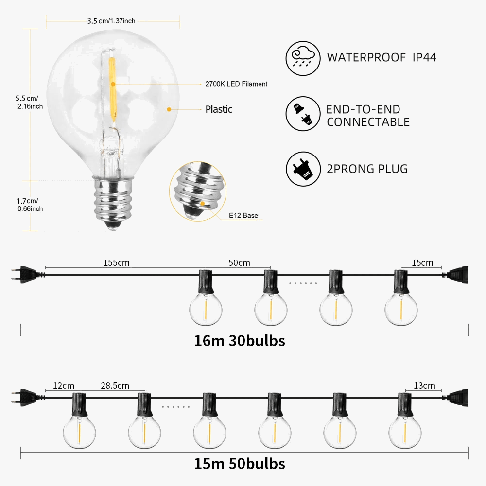 Guirlandes Lumineuses LED G40 pour l'Extérieur | Marco Lucetti
