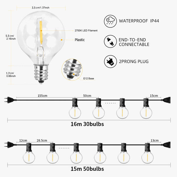 Guirlandes Lumineuses LED G40 pour l'Extérieur | Marco Lucetti