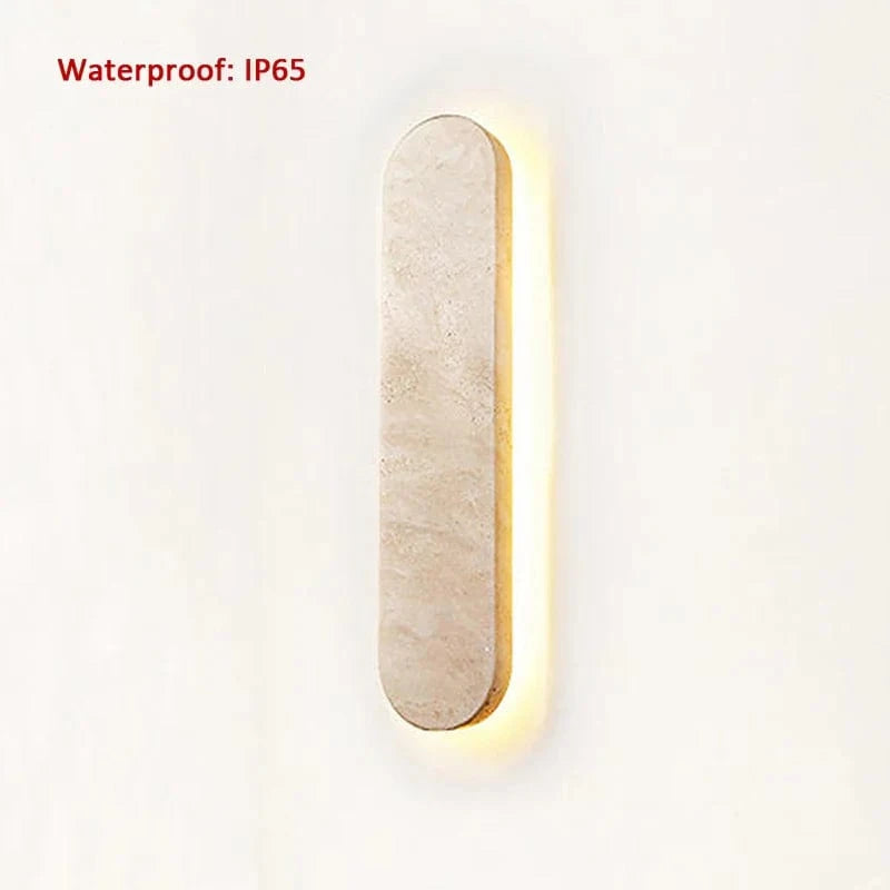 Hôtel Scandinavie Wabi Sabi Cour Élégante: Appliques Murales LED en Pierre Naturelle Beige | Marco Lucetti Pierre jaune / L90xH400mm / Étanche IP65 | lLED 16W | Blanc chaud
