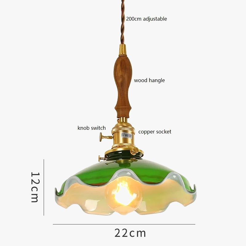 Suspension Vintage Américaine en Cuivre Bois Verre Edison