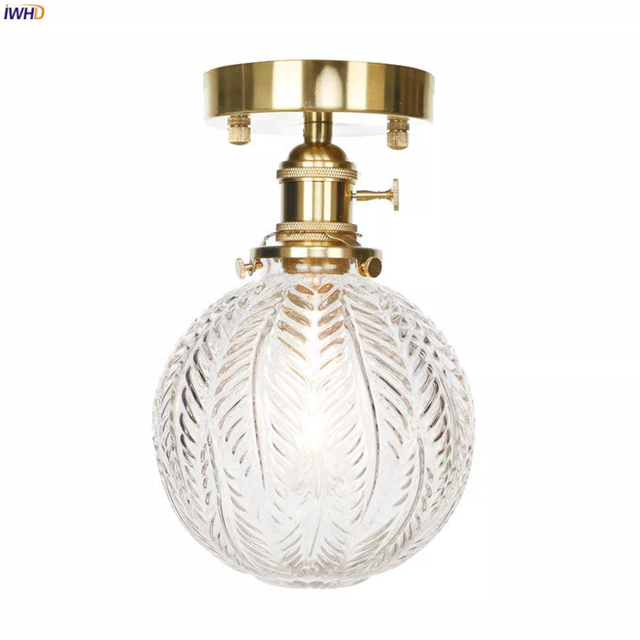 Plafonnier japonais nordique IWHD en cuivre avec boule de verre LED