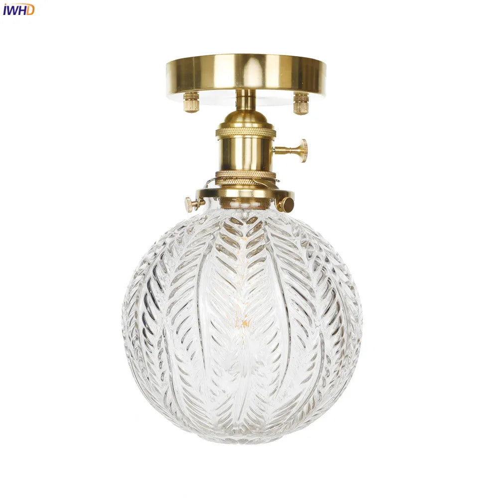 Plafonnier japonais nordique IWHD en cuivre avec boule de verre LED