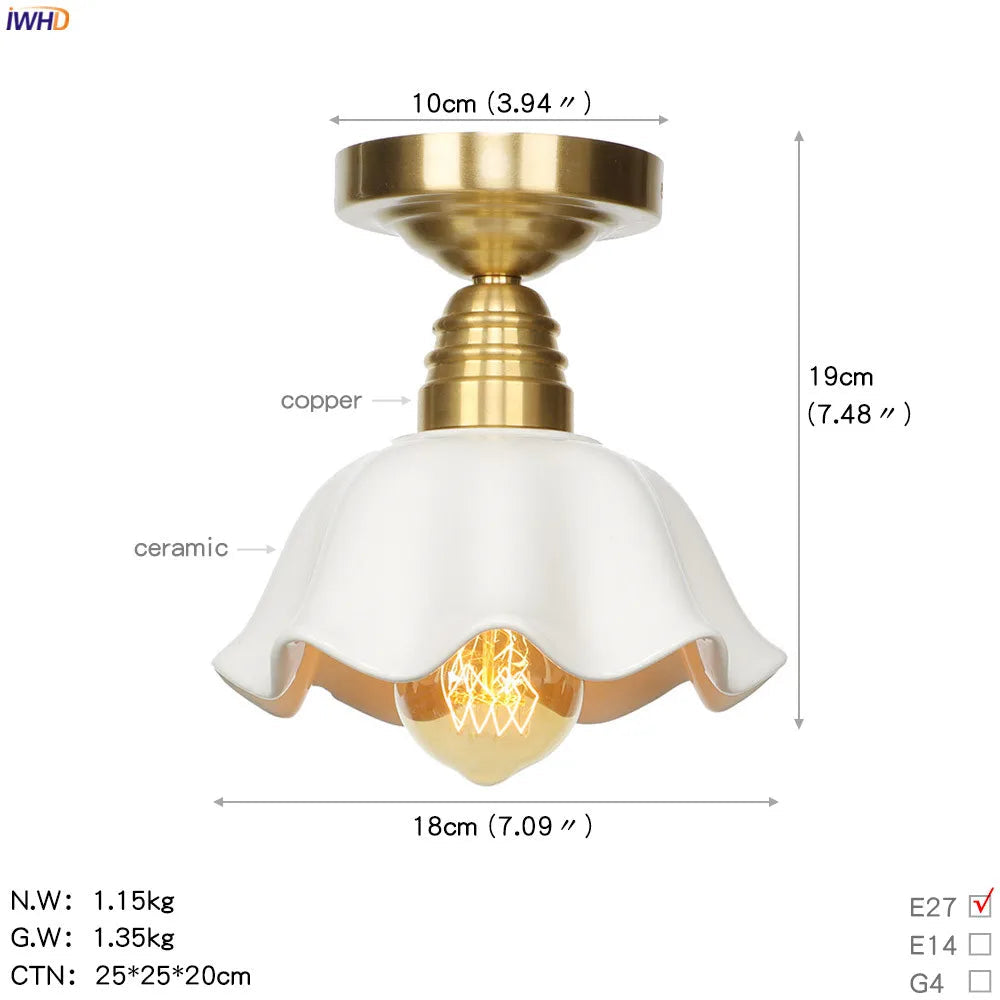 Plafonnier japonais nordique IWHD en cuivre avec boule de verre LED
