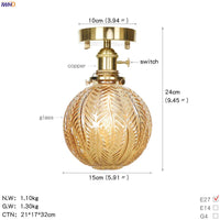 Plafonnier japonais nordique IWHD en cuivre avec boule de verre LED