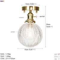 Plafonnier japonais nordique IWHD en cuivre avec boule de verre LED