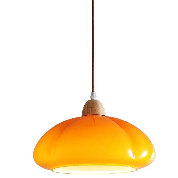 Suspension "Citrouille Lumineuse" en Verre LED Style Japonais Vintage en Bois