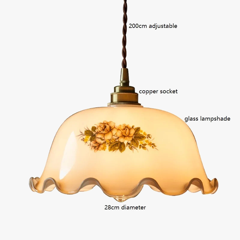 Suspension LED Vintage en verre avec motifs floraux pour intérieur