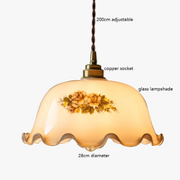 Suspension LED Vintage en verre avec motifs floraux pour intérieur