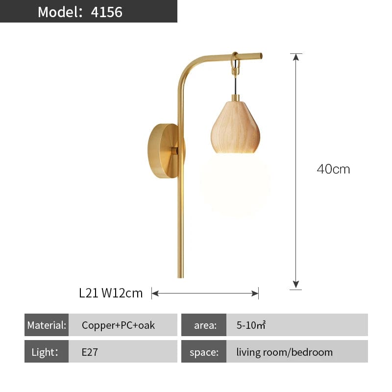 JMZM - Nouveau Style Chinois Gourde Rondin Applique Chêne Naturel Texture Abat-jour Chambre Cuivre Salon TV Fond Applique | Marco Lucetti