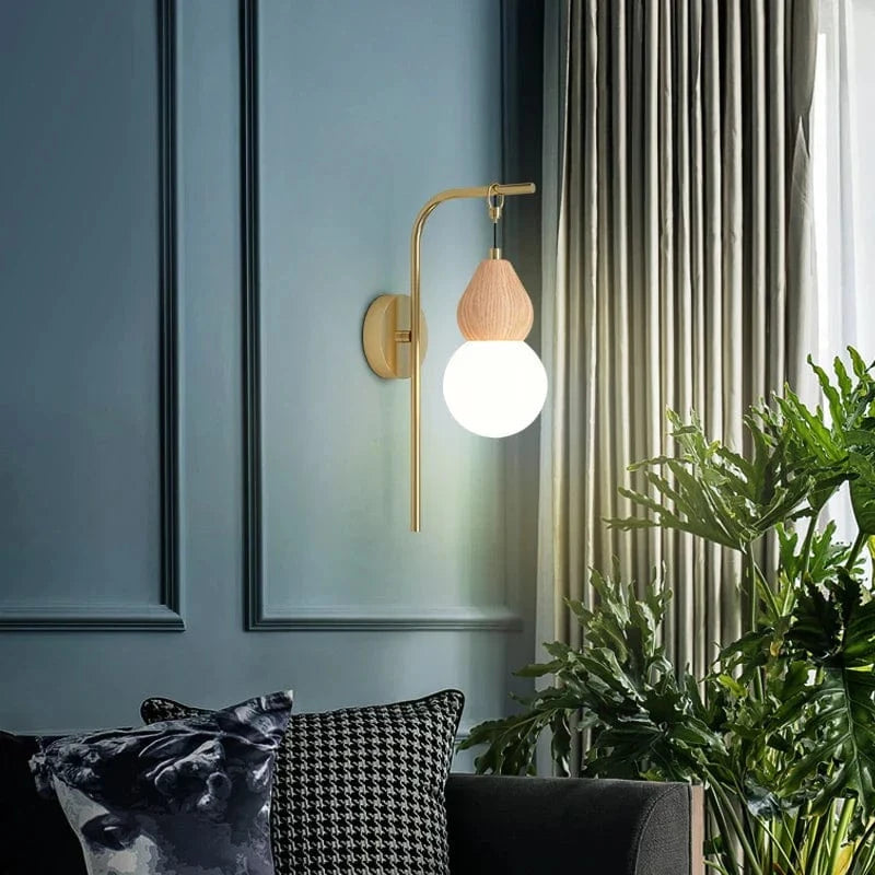 JMZM - Nouveau Style Chinois Gourde Rondin Applique Chêne Naturel Texture Abat-jour Chambre Cuivre Salon TV Fond Applique | Marco Lucetti