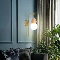 JMZM - Nouveau Style Chinois Gourde Rondin Applique Chêne Naturel Texture Abat-jour Chambre Cuivre Salon TV Fond Applique | Marco Lucetti