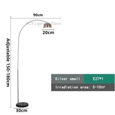 Lampadaire Arc Métallique Galvanisé LED | Marco Lucetti Argent petit / Socle en marbre noir / Interrupteur au pied