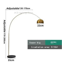 Lampadaire Arc Métallique Galvanisé LED | Marco Lucetti Cuivre gros / Socle en marbre noir / Interrupteur au pied