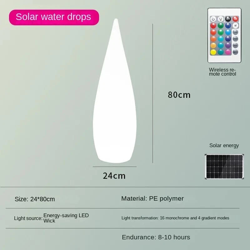 Lampadaire de jardin solaire étanche en forme de goutte d'eau - ÉcoLumière™ | Marco Lucetti 80 cm d&#39;énergie solaire