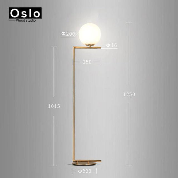 Lampadaire design doré LED avec boule de verre | Marco Lucetti Lampadaire