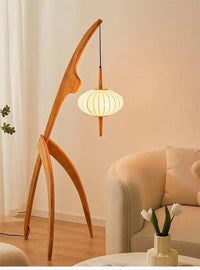 Lampadaire design en bois noyer avec lampe suspendue - Luxe contemporain | Marco Lucetti