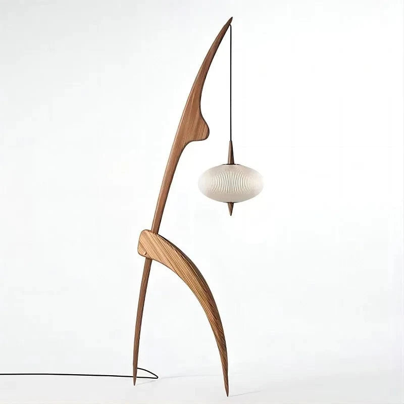 Lampadaire design en bois noyer avec lampe suspendue - Luxe contemporain | Marco Lucetti