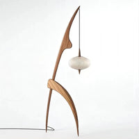Lampadaire design en bois noyer avec lampe suspendue - Luxe contemporain | Marco Lucetti