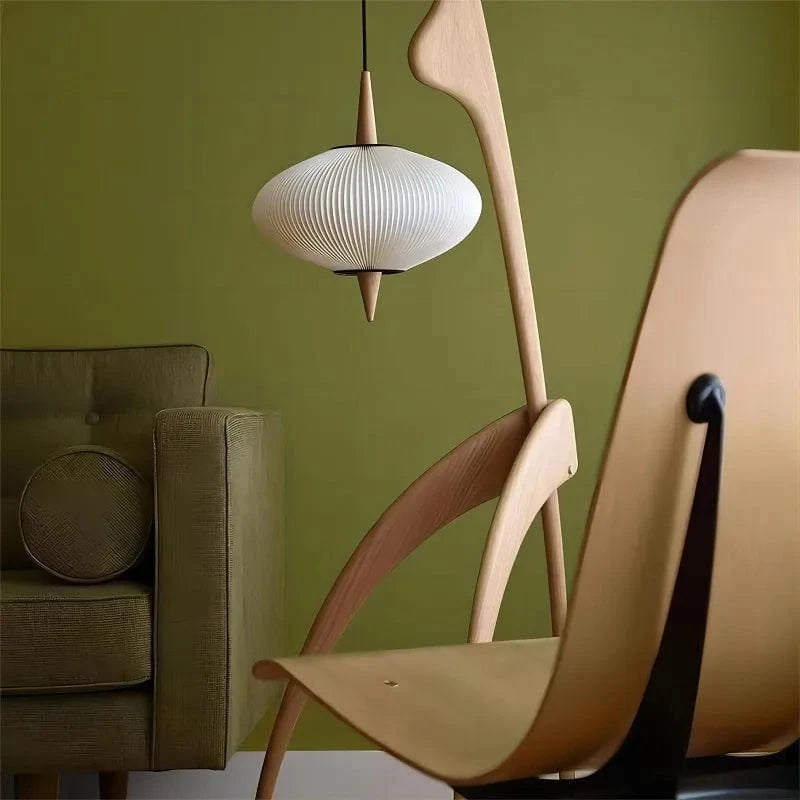 Lampadaire design en bois noyer avec lampe suspendue - Luxe contemporain | Marco Lucetti