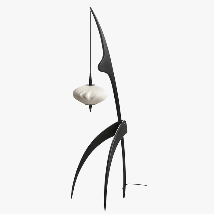 Lampadaire design en bois noyer avec lampe suspendue - Luxe contemporain | Marco Lucetti